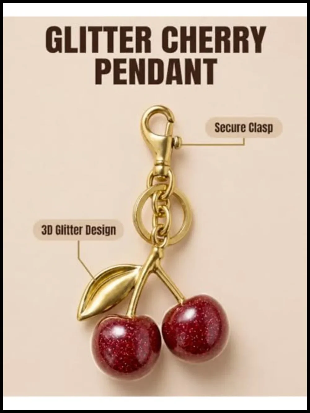 Gold Bag Charm Chain with Cherry Pendant, Purse Keychain, Extender Strap for
